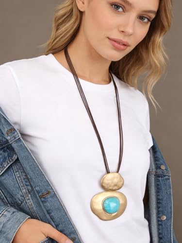 Leather Necklace for Women Long Boho Necklace Bohemian Choker Vintage Necklace Braided Boho Jewelry with Adjustable Brown Leather Cord - color: Bohemian Choker Necklace