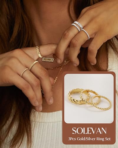 Silver Gold Rings for Women Non Tarnish 14K Gold Plated Stackable Rings for Women Stacking Thumb Pinky Eternity Cubic Zirconia Engagement Wedding Band Ring Set Woman Jewelry 1.5mm 2.5mm 5mm - color: E-Gold Twist Rings