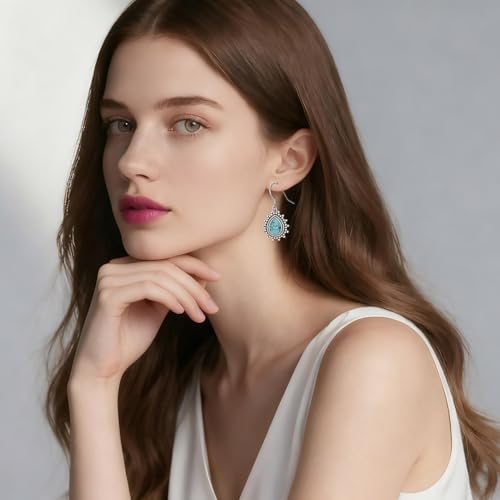Natural Turquoise Earrings for Women Dangling 925 Sterling Silver Dangle Earrings Western Jewelry Christmas Gift for Sister Mother - style: B-Teardrop Earrings