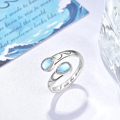 I Am the Storm Sterling Silver Ring for Women Adjustable Open Thumb Ring Inspirational Jewelry - color: I am the storm - Moonstone