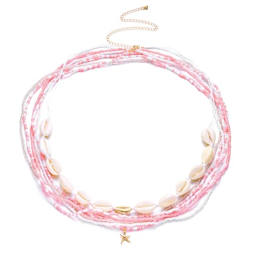 Boho Waist Beads Chains Set Colorful Summer African Belly Chain Elastic Waist Beads for Weight Loss Body Chains Bikini Beads Jewelry for Women - color: Pink 6pcs