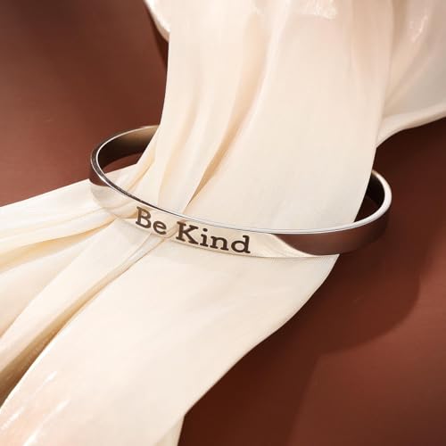 Remember Who The You Are Motivational Cuff Bracelet for Women, Stainless Steel Color Inspirational Bangle Bracelets with Engraved Hidden Message Jewelry for Sisters BFF Friends Gifts - color: Silver