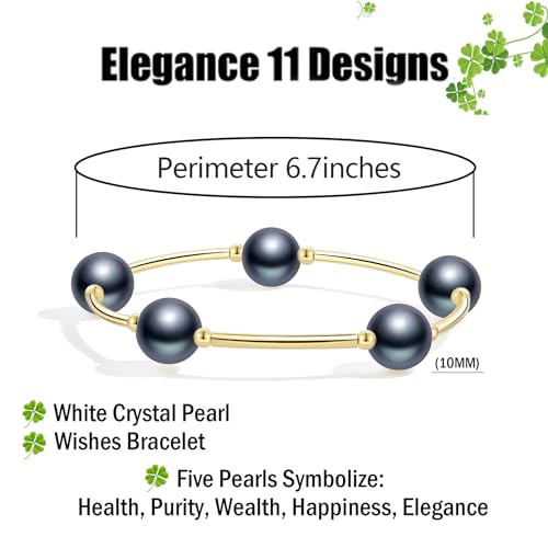Elegance 11 designs 10mm Crystal White Pearl Blessing Bracelet - style: style-black