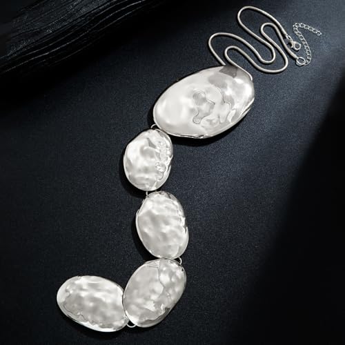 Gold Jewelry Set Chunky Gold Necklace Earring Set for Women Boho Oval Acrylic Earring Necklace Western Adjustable Choker Necklaces Bohemian Jewelry Set For Women - color: Silver A