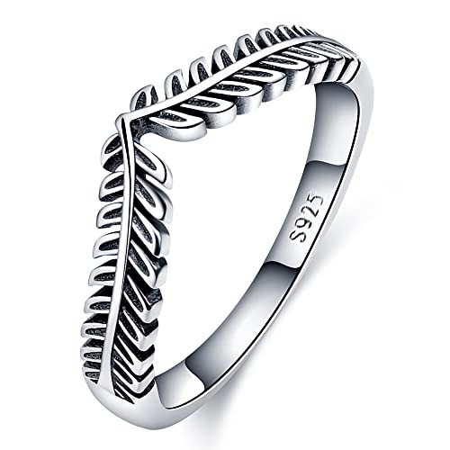 KUNSIR 925 Sterling Silver Rings Classic Cubic Zirconia Eternity Promise Statement Anniversary Wedding Bands Engagement Rings for Women Infinity Forever Love Ring Size 7-9 - style: Wishing bone Ring