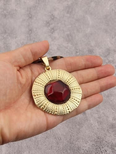 GelConnie Leather Necklace for Women Round Wooden Pendant Long Leather Choker Vintage Sweater Necklace Gold Chunky Boho Necklaces for Women - style: Chunky Gold Boho Necklace