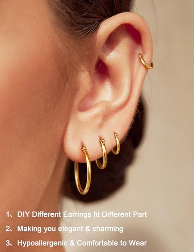ORAZIO 4 Pairs Stainless Steel Hoop Earrings Set Cute Huggie Earrings for Women,10MM-20MM - style: Gold Plated, 4 pairs