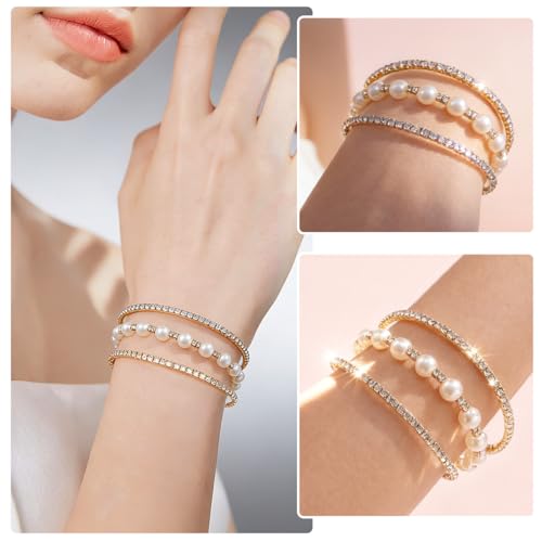 Suyi Rhinestone Bracelet Multilayer Gold Cuff Bracelet for Women Crystal Braidal Bracelets - color: Gold 7