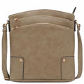 ALYSSA Triple Zip Pocket Large Crossbody Bag - color: Travertine