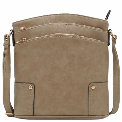 ALYSSA Triple Zip Pocket Large Crossbody Bag - color: Travertine