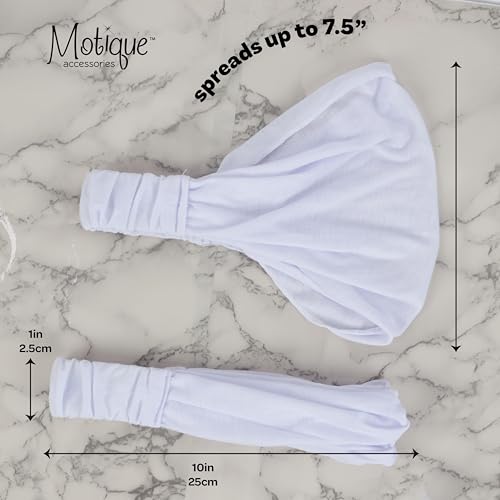 Motique Accessories Wide Cotton Head Band Solid Boho Yoga Style Soft Hairband for Women (White) - color: White