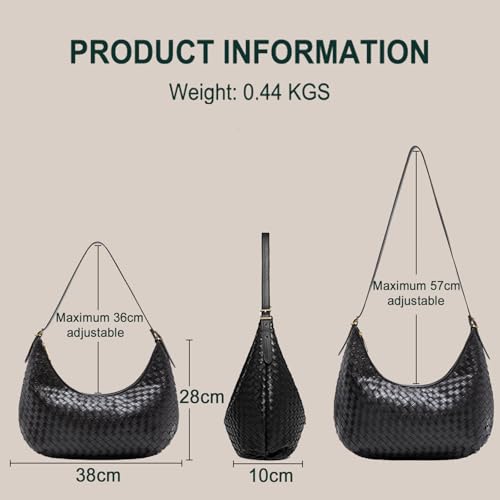Shoulder Bag Handbag for Women Crossbody Tote Bags Woven Purse Clutch Women's Medium Underarm Hobo With Pocket Large - color: Black