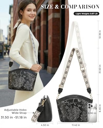 Crossbody Bags For Women, Vegan Leather Crossbody Purses with Boho Strap, Daily Travel Shoulder Handbag - color: Black