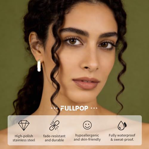 Fullpop Vintage Earrings for Women, Chunky 14K Gold Plated Resin Hoop Earrings Lightweight Hollow Drop Earrings Hypoallergenic Earrings for Women Vintage Anthropologie Jewelry Gifts for Women - size: V Shape White