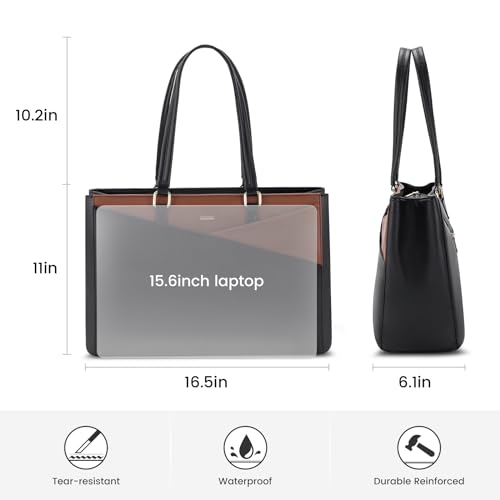 LOVEVOOK Laptop Tote Bag for Women, Office Work Bag Briefcase fit for 15.6 inch Laptop, Large Capacity Teacher Computer Bag Handbag Black/Brown - color: Black/Brown 15.6 Inch, size: 15.6 inch