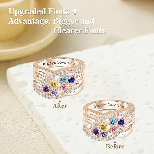 Personalized Name Family Rings Custom 1-6 Birthstones Mother's Rings Sterling Silver Promise Ring for Mother's Day Daughter Grandma Women - color: 2 Stones