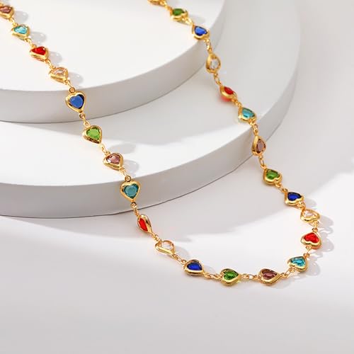 Beaded Choker Necklaces for Women 18k Gold Plated Dainty Gold Choker Necklaces for Women - style: heart cz choker 2