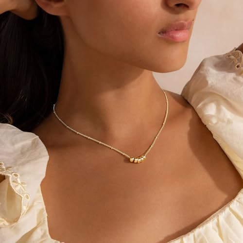 M MOOHAM Gold Necklace for Women Non Tarnish - Dainty 14K Gold Plated Beaded Chain Small Pendant Necklaces Simple Pearl Circle Beads Teardrop Pendant Necklace for Women Trendy Jewelry Gifts - color: Beads Pendant