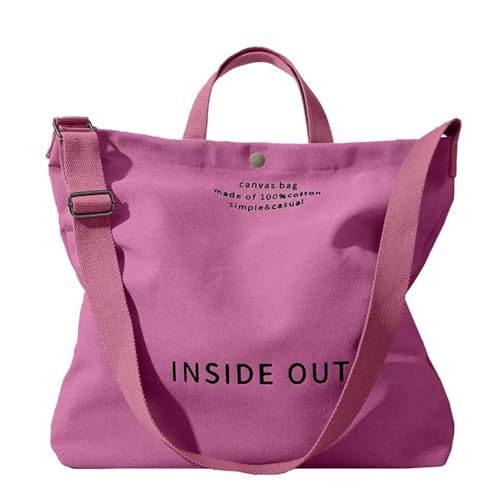 Canvas Tote Bag For Women inside out bag Crossbody Handbag with Adjustable Strap and Coin Purse for Work,Travel,Grocery - color: Pink