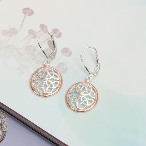 LeCalla 925 Sterling Silver Leverback Drop Earrings | Lightweight Celtic-Knot Filigree Heart Teardrop Dangle Earring for Women's Gift for Her - color: Two-Tone Celtic Knot with Customized Box