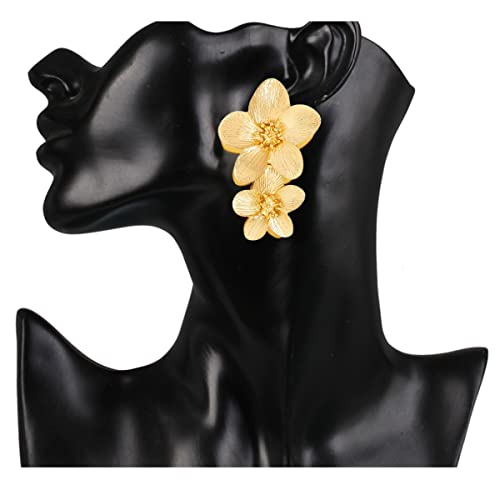 Boho Metal Flower Dangle Earrings - Romantic Sweet Chic Petal Statement Earrings for Women