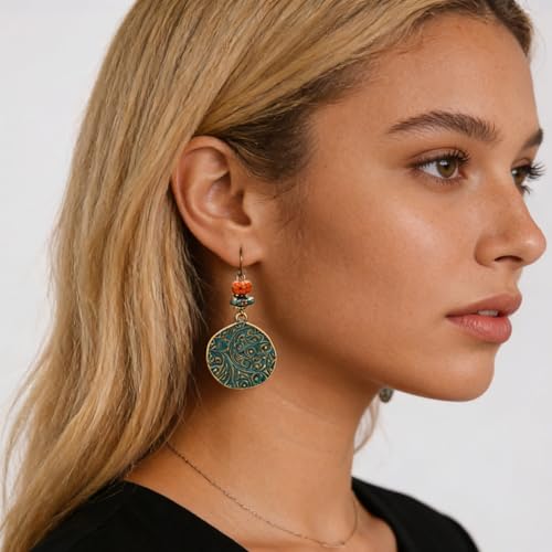 Boho Earrings for Women Trendy Gold Dangle Earrings Vintage Bohemian Indian Country Jewelry Gifts Boho Dress Chic Clothing - color: A10:Green boho earrings