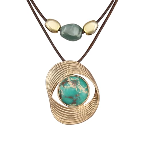 GelConnie Boho Necklaces for Women Cowgirl Necklace Stone Leather Cord Pendant Necklaces With Beads Long vintage Layered Choker Necklace - style: Gold Turquoise Necklace