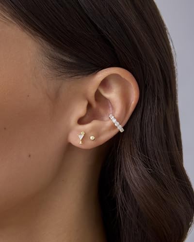 PAVOI 14K Gold Plated Dainty Flat Back Earrings for Women - Hypoallergenic Sterling Silver Posts Helix Cartilage Piercing Jewelry - Emoji Motif Bow Celestial Flatback Gold Stud Earrings Screw Back - style: Martini
