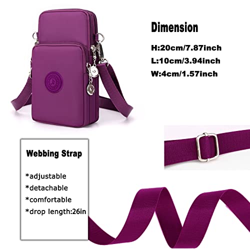 WITERY Waterproof Nylon Cute Crossbody Cell Phone Purse Smartphone Wallet Bag for Women - color: Purple 2