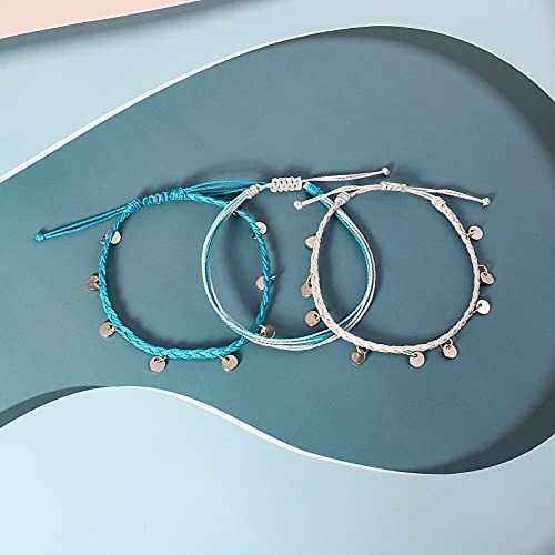 FANCY SHINY String Ankle Bracelets Waterproof Rope Anklets Braided Beach Boho Coin Anklets Cute Friendship Foot Jewelry for Women - style: Blue/Gray