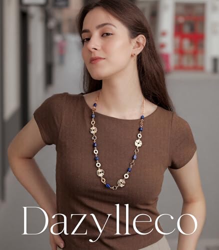 Long Gold Necklaces for Women Dainty Natural Stone Beaded Gold Necklace Mothers Day Gifts Boho Gold Costume Jewelry for Women - color: Navy Blue