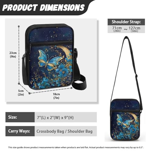 Womens Crossbody Bag Cell Phone Purse Wallet Small Shoulder Handbag for Workout Travel Gym - color: Butterfly Moon