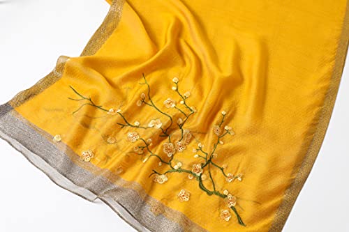 WINCESS YU Women Mulberry Silk Scarf Long & Large Embroidered Floral Pattern Shawl and Wraps Neckerchief for Hair & Neck - color: Black