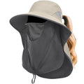 Womens Sun Hat Wide Brim UPF50+ Outdoor Sun Protection Ladies Fishing Hat with Neck Flap Detachable Face Cover - color: Khaki