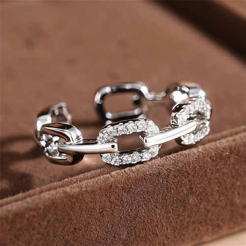 Chain-Shaped Opening Women's Ring with Micro-Pave Cubic Zirconia - color: Silver Color