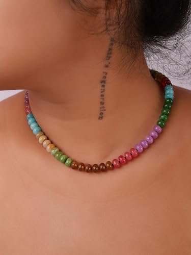 Sacina Trendy Boho Colorful Beaded Crystal Choker, Y2k Summer Beach Necklace, Boho Necklace, Hippie Jewelry, Christmas Jewelry Gift for Women - color: F