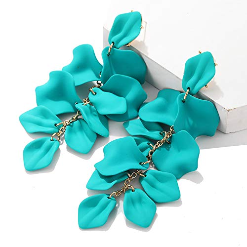 Long Acrylic Rose Petal Earrings Dangle Exaggerated Flower Earrings Drop Statement Floral Tassel Earrings for Women - color: Long Acrylic Rose Petal Earrings-Green
