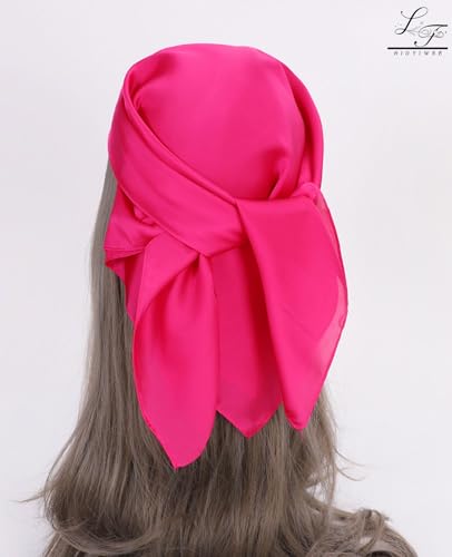 Hioyiwse Satin Square Scarf for Women Solid Color Emulation Silk Handkerchief Hair Ribbon Headband Handbag Purse - color: D7-rose Red(23.6*23.6inch)