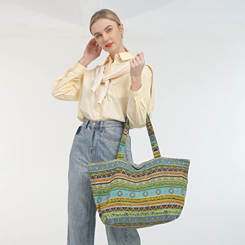 OPQRSTU Women Hippie Tote Hand Bag Large Capacity Bohemian Bag Portable Tourist Shoulder Bags - color: Green