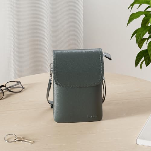 befen Genuine Leather Small Crossbody Bags for Women Cell Phone Bag Cross Body Purses,Silver Zipper - color: Sacramento Green