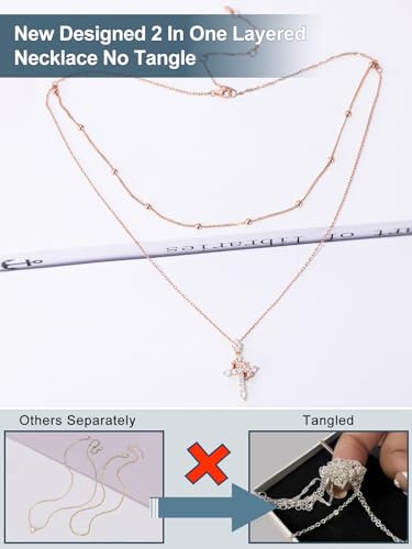 YIMERAIRE Upgraded Moissanite Crown Cross Necklace 14K Gold Vermeil 1.1 Carats Dainty Iced Out Easter Basket Stuffer Cross Jewelry S925 Sterling Silver Simple Gold Christian Faith Moissanite Cross Pendant Necklace For Women - color: Stackable-Rose Gold