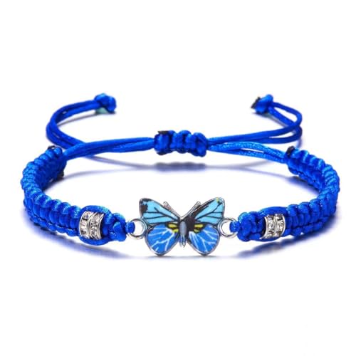 Butterfly Bracelets for Women Colorful Charm Woven Adjustable Strings Butterfly Bracelets Cute Handmade Boho Adjustable Braided Rope for Couple Women Friendship BFF Party Family Jewelry - color: blue