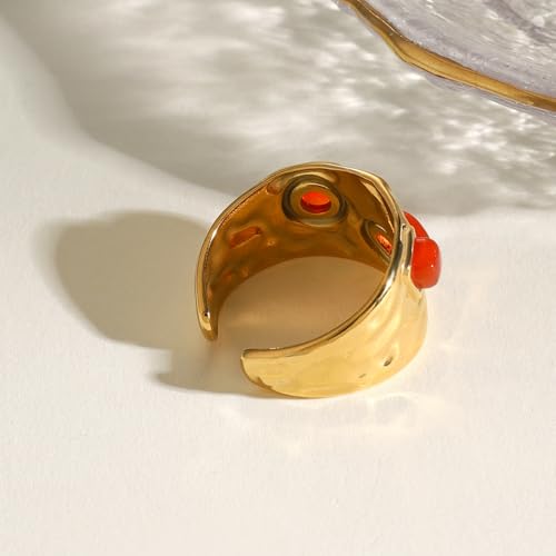 Boho Red Heart Gold Band Rings Pearl Ring, Dainty Adjustable Statement Rings, Open Wrap Stackable Finger Ring Gold Fashion Jewelry Gifts for Women - color: Gold Solid Ring - Red Heart