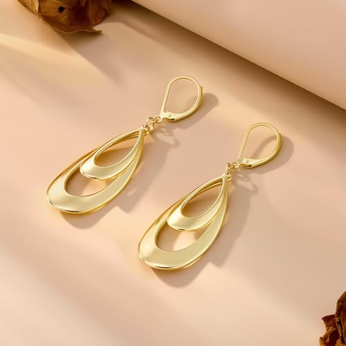 ALEXCRAFT Silver & 14K Gold Plated Teardrop Dangle Earrings Double Teardrop Leverback Dangle Earrings for Women Hypoallergenic Trendy Prom Fashion Jewelry Gifts - color: A Gold