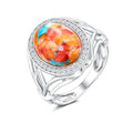 AIBAO 4-12 Ct Large Oval Engagement Rings for Women Natural Turquoise/Lapis Lazuli/Malachite Celtic/Infinity/Love Knot Halo Ring Size 6 to 10 Anniversary Christmas Valentines Gift - style: 4.62 Ct Orange Oyster Turquoise & Created White Sapphire