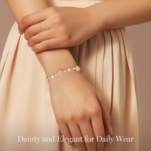 925 Sterling Silver Birthstone Heart Bracelet Jewelry Gift for Women | Rose Gold Plated Bracelets,Hypoallergenic,Adjustable Chain Personalized Anniversary Christmas Jewelry Gift for Mom Wife - color: Rose Gold-10-Oct