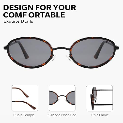 boten Retro Oval Sunglasses for Women 90s Small Gold Frame Sun Glasses Lightweight Cute Chic Sunnies - color: Tortoise Frame-grey Lens Lens