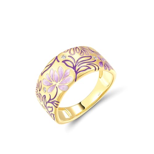 Santuzza 925 Sterling Silver Enamel Flower Pattern Ring for Women - color: Lotus-Pink