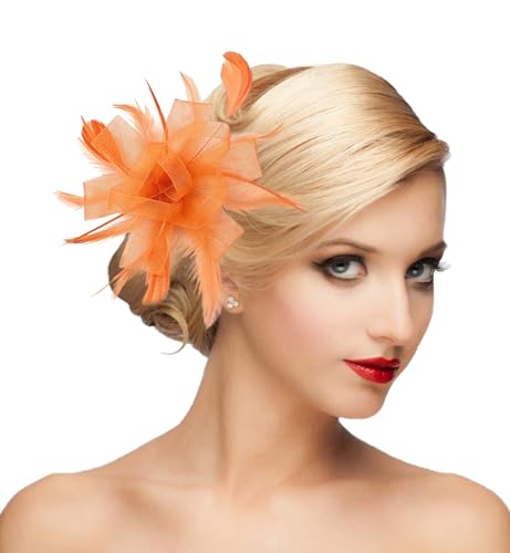 dressfan Womens Fascinator Hat Headpiece 20s Vintage Wedding Hair Accessories for Derby/Wedding/Cocktail/Tea Party - color: Orange