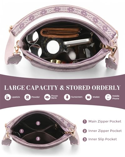 Crossbody Bags For Women, Vegan Leather Crossbody Purses with Boho Strap, Daily Travel Shoulder Handbag - color: Purple